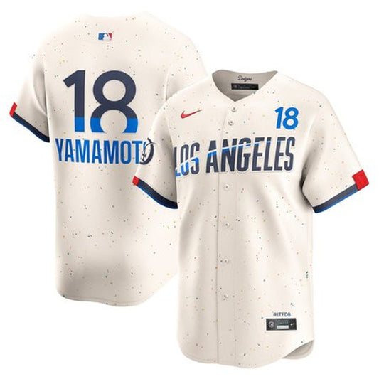 Men's Los Angeles Dodgers #18 Yoshinobu Yamamoto Nike Cream 2024 City Connect Limited Jersey