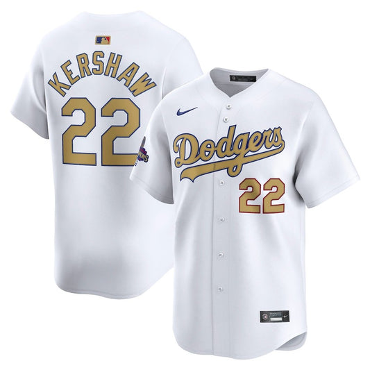 Nike Men's Los Angeles Dodgers #22 Clayton Kershaw White 2025 Gold Collection Limited Jersey