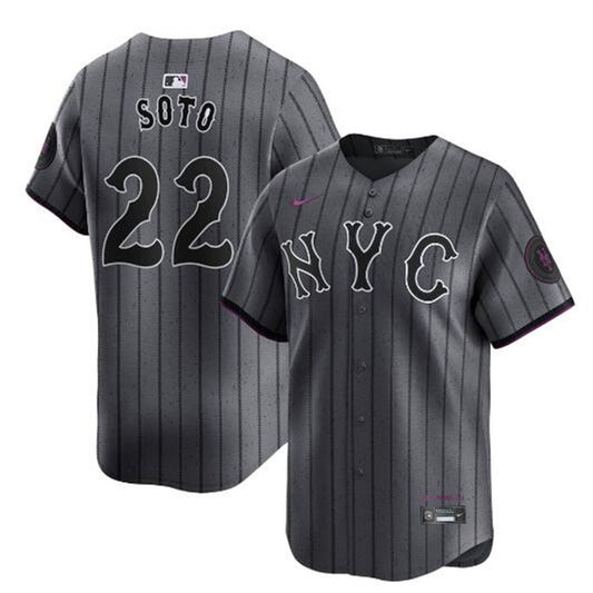 Nike Men's New York Mets #22 Juan Soto Graphite 2024 City Connect Limited Stitched Jersey