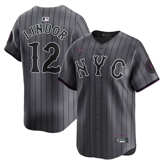 Men's New York Mets #12 Francisco Lindor Nike Graphite 2024 City Connect Limited Jersey