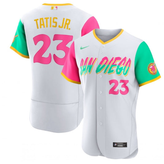 Nike Men's San Diego Padres #23 Fernando Tatis Jr. 2022 White City Connect Stitched Jersey