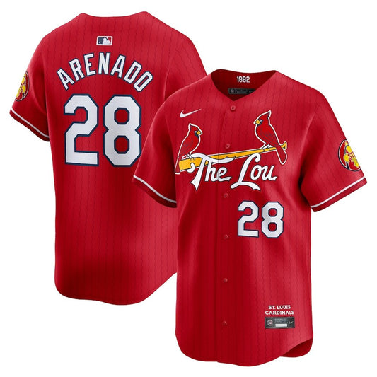Men's St. Louis Cardinals #28 Nolan Arenado Nike Red 2024 City Connect Limited Jersey