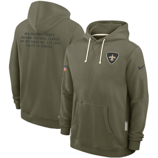 Men's New Orleans Saints Olive 2025 Salute to Service Pullover Hoodie