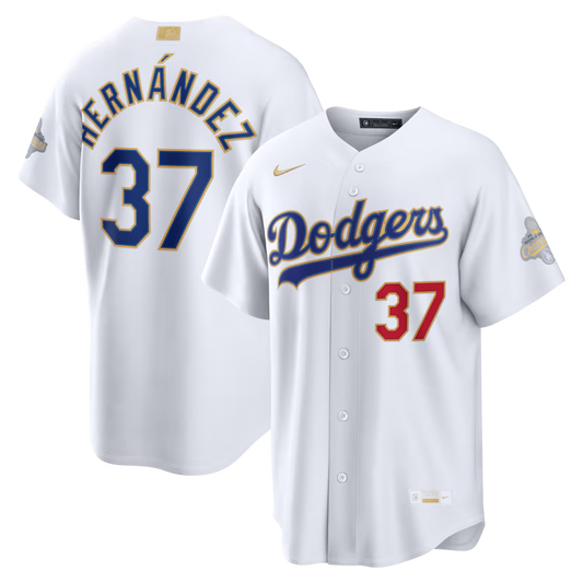 Men's Los Angeles Dodgers #37 Teoscar Hernández Nike White 2026 Gold Collection Stadium Jersey