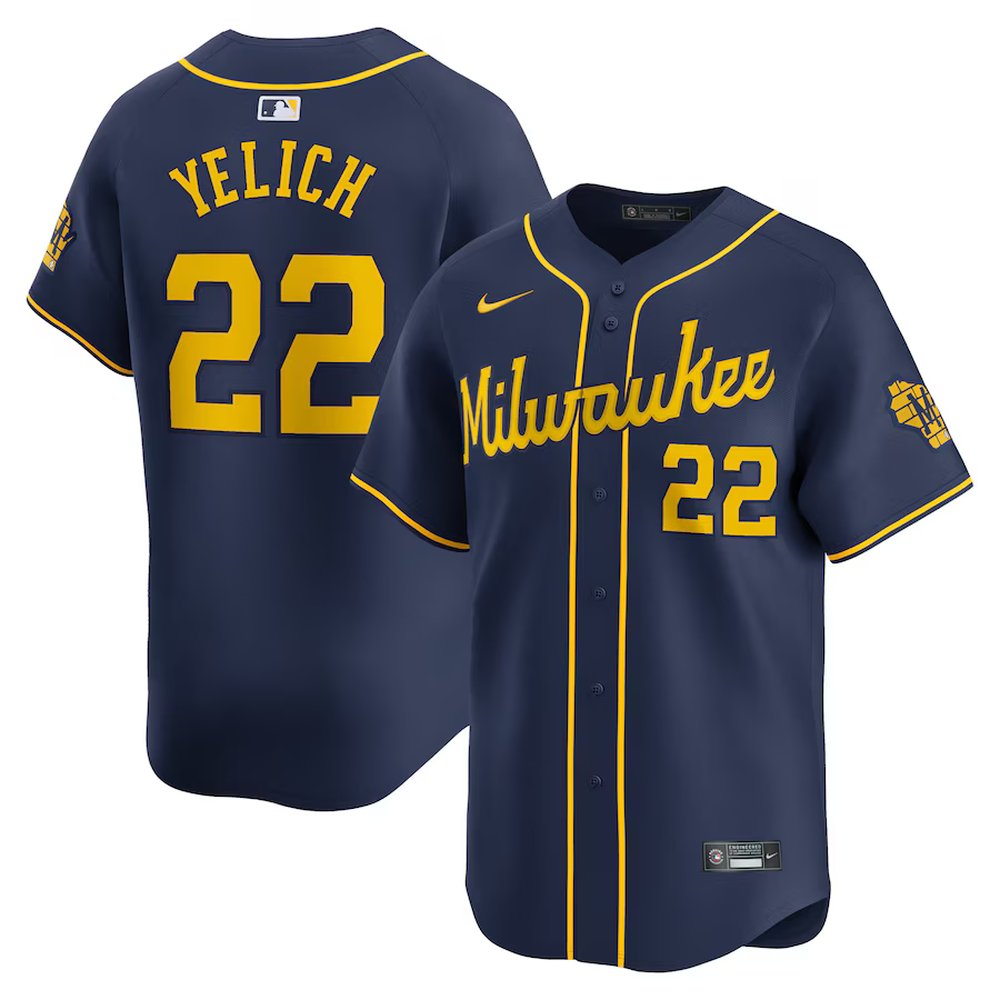 Men's Milwaukee Brewers #22 Christian Yelich Navy Alternate Limited Player Jersey