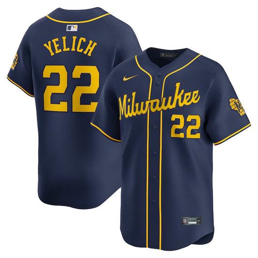 Men's Milwaukee Brewers #22 Christian Yelich Navy Alternate Limited Player Jersey