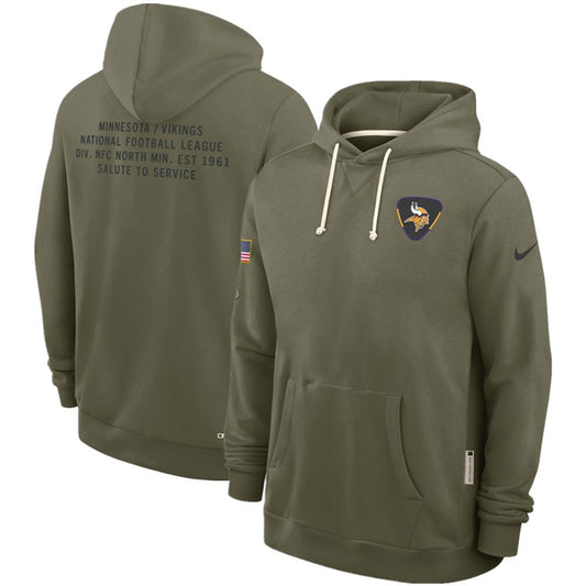 Men's Minnesota Vikings Olive 2025 Salute to Service Pullover Hoodie