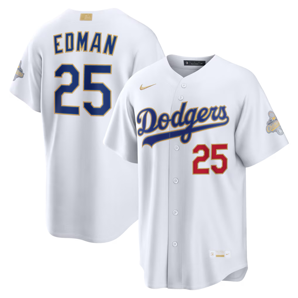 Men's Los Angeles Dodgers #25 Tommy Edman Nike White 2026 Gold Collection Stadium Jersey