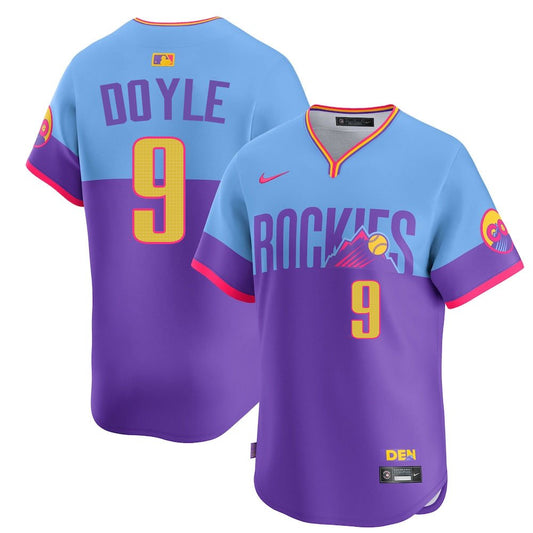 Men's Colorado Rockies #9 Brenton Doyle Purple/Light Blue City Connect Elite Player Jersey