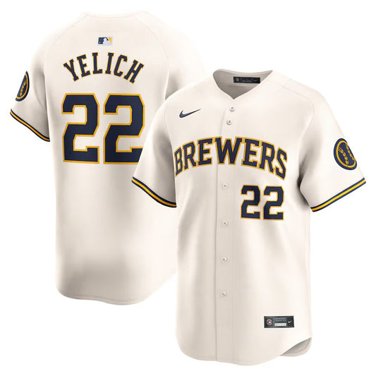 Men's Milwaukee Brewers #22 Christian Yelich Cream Home Limited Player Jersey