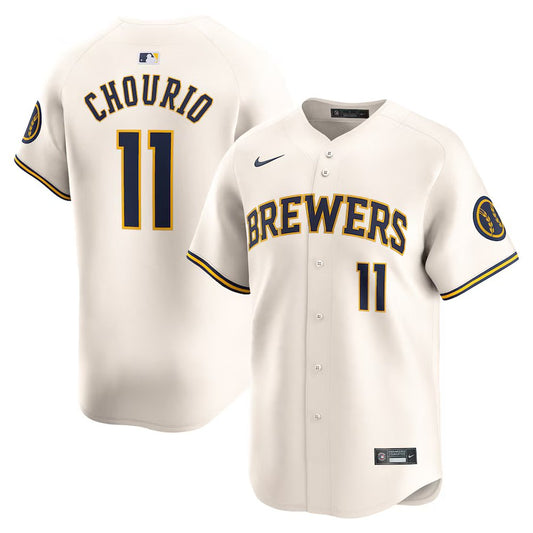 Men's Milwaukee Brewers #11 Jackson Chourio Cream Home Limited Player Jersey