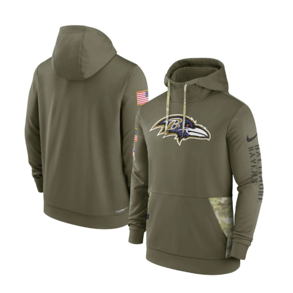 Men's Baltimore Ravens Olive Salute to Service Therma Performance Pullover Hoodie