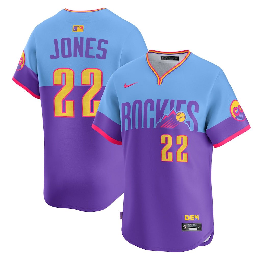 Men's Colorado Rockies #22 Nolan Jones Purple/Light Blue City Connect Elite Player Jersey