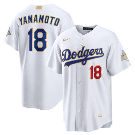 Men's Los Angeles Dodgers #18 Yoshinobu Yamamoto Nike White 2026 Gold Collection Stadium Jersey