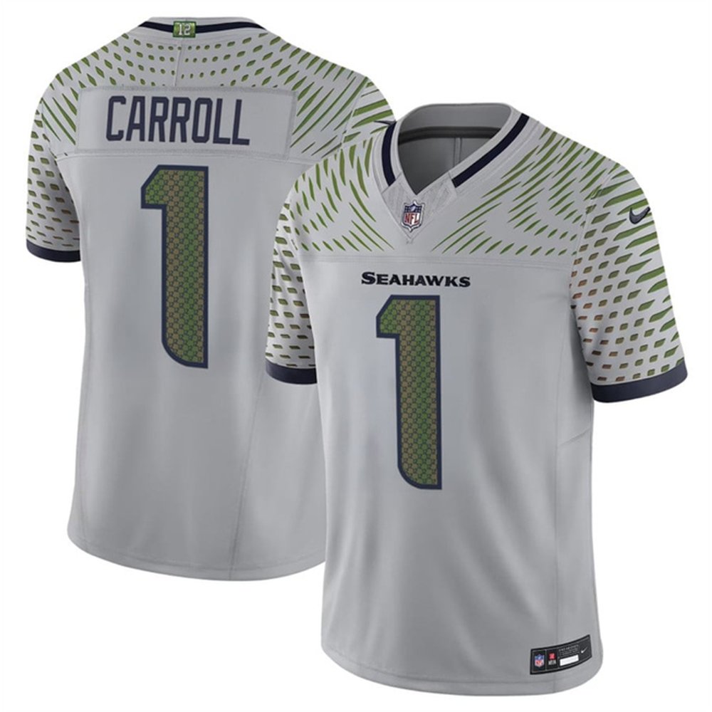 Men's Seattle Seahawks #1 Pete Carroll Gray Rivalries Collection F.U.S.E. Vapor Limited Stitched Jersey